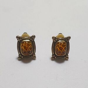 Vintage Gold tone, Clip-On Earrings with crystal turtle back accent